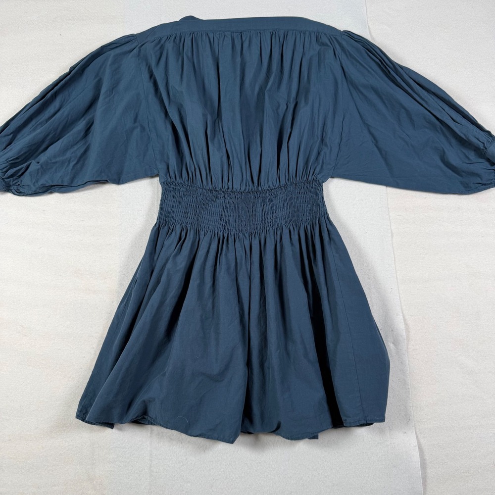Pinch Women Blue Cotton Smocked Waist Puff Sleeve Mini Dress Size Small - Picture 8 of 8